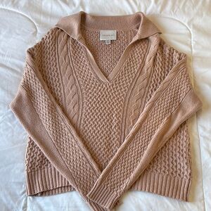 Jason Wu V-Neck Cable Knit Sweater in Tan